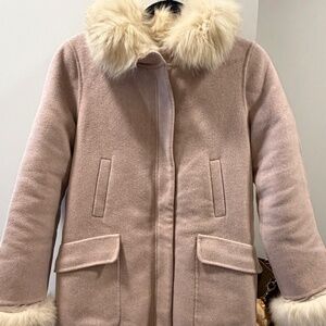Real Fur Trim Pink Wool-Blend Coat